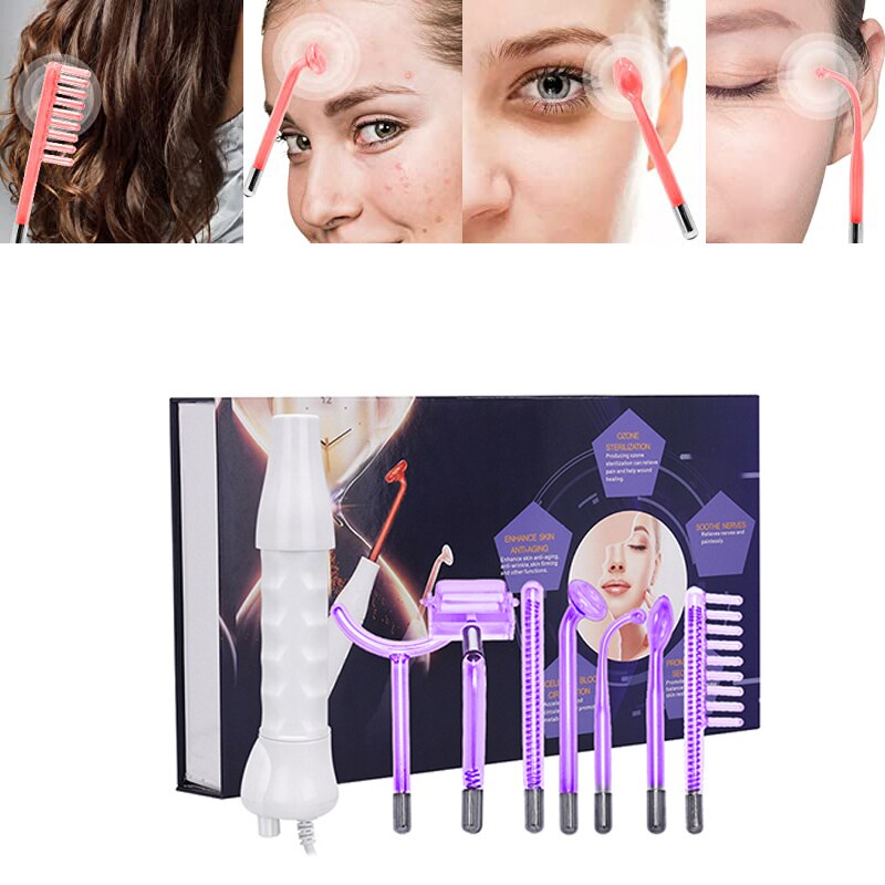 7In 1 High Frequency Electrode Glass Tube Purple Light Acne Wand Skin Care Spot Acne Remover Face Body Beauty Machine