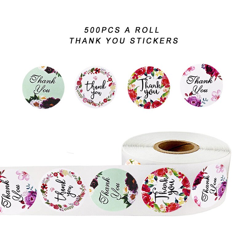 500 stuks/rol bloemen bedankstickers voor zegellabels, briefpapierstickers, plakboeken, kerststickers, decoratie