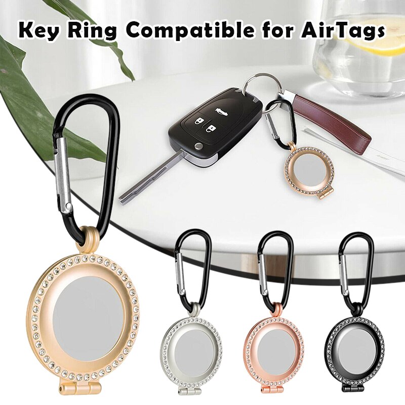 Premium Metal Case Met Key Ring Compatibel Met Airtags Rhinestone Frame Bescherming Schokabsorberende Covers Case Sleutelhanger