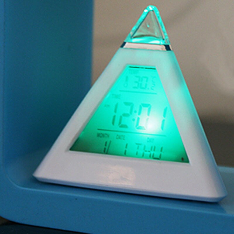 7 LED Home Office Desk Pyramid Digital Backlight Color Everchanging Table Alarm Clock Thermometer LED Display K802