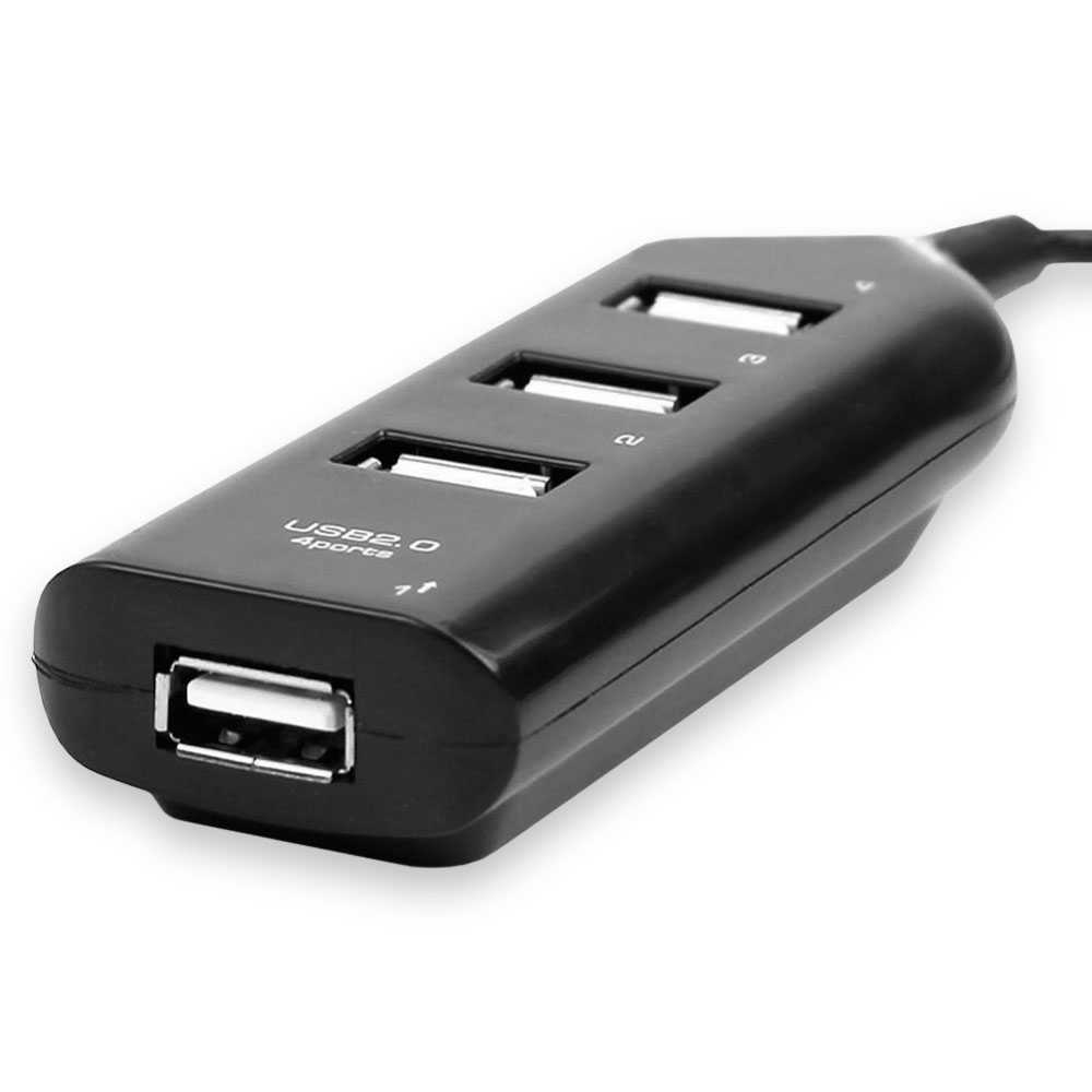 4 USB 2.0 Port Adapter Schwarz Kompakt Datenübertragung Splitter Multiport Datenhub Data Hub Konverter für Laptop PC