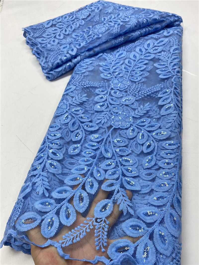 African Net Lace Fabric Heavy Sequines Lace French Mesh Lace Fabric For Wedding Party Dress Sewing YA3812B-1: Picture 5