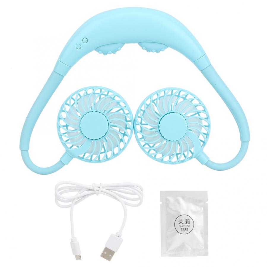Hands Free Neck Fan Mini USB Portable Cooling Fan with Massage Aromatherapy Function Outdoor Sport Hanging Air Conditioner Fan: Blue