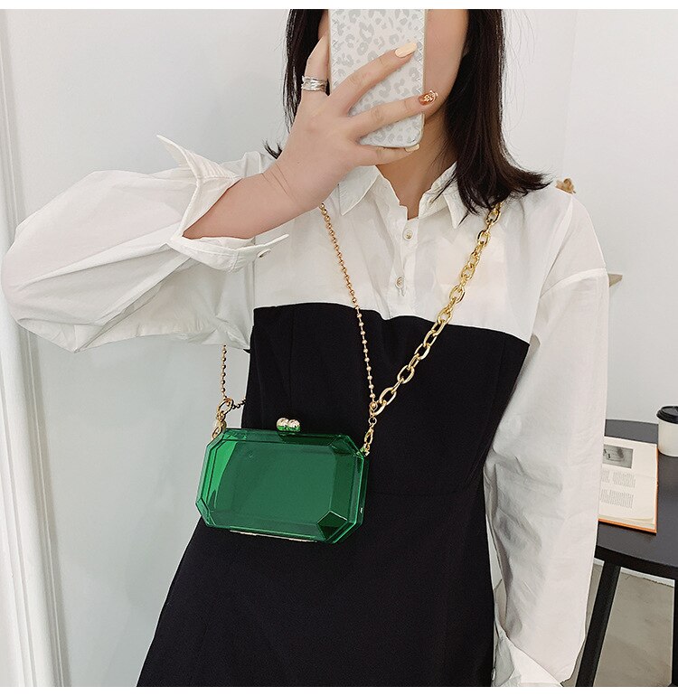 Transparent Acrylic Chain Party Clutch Evening Bag Luxury Women Purses and Handbags Chic Bag Shoulder Crossbody Bag