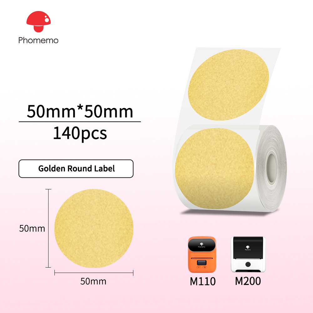 Phomemo M110 Etichette Termiche Carta Adesiva Carta Rotonda Trasparente 1.57 "x 1.57" Etichette Termiche Adesive Carta Stampante per M200 M221: GOLD