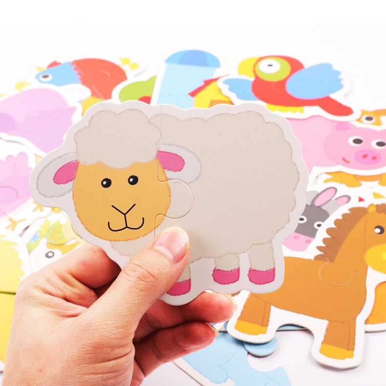 Baby Kids Cognition Puzzles Toys Cartoon Traffic Animal Cognition Puzzles Toys Baby Iron Box Cards Matching Education Game ZXH