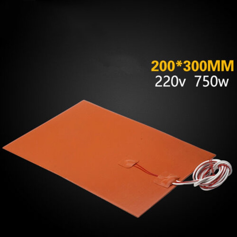 1* orange varmelegeme 220v 750w 200 mm*300 mm silikongummi med bagklæb