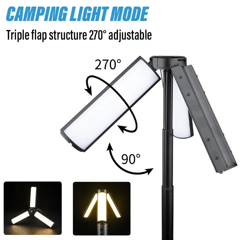 Luz de Camping plegable, linterna portátil, linterna telescópica, linterna de Camping recargable por USB, lámpara para tienda de campaña al aire libre con Base de soporte