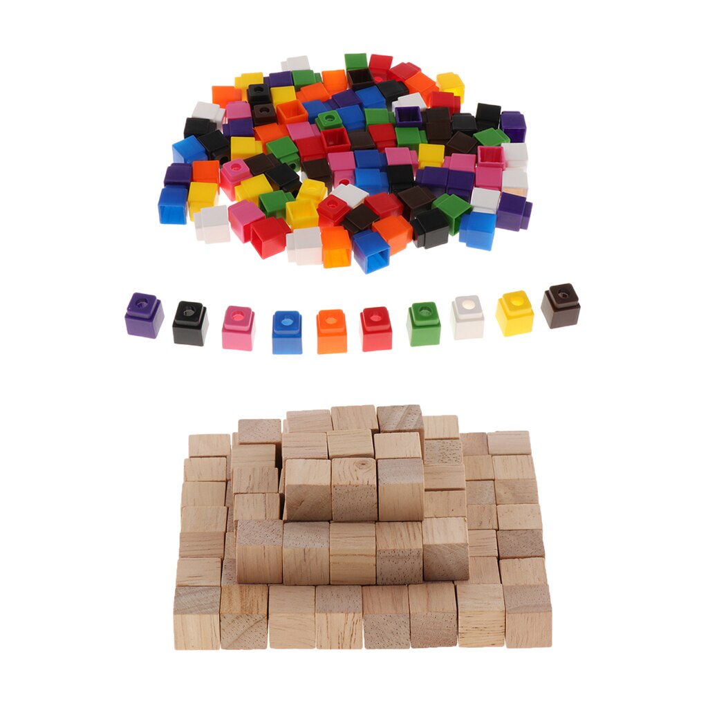 Bunte Verknüpfung Würfel, Holz Rätsel Blöcke Würfel Pädagogisches Zählen Spielzeug, Früer Mathematische Fähigkeiten, 2 Packungen 100x