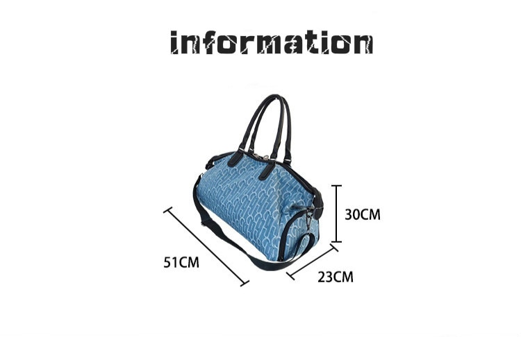 Travel Bag Denim Canvas Bag Large Capacity Double Head Zipper Long Distance Travel Bag Sports Fitness Bag Weekend Bag