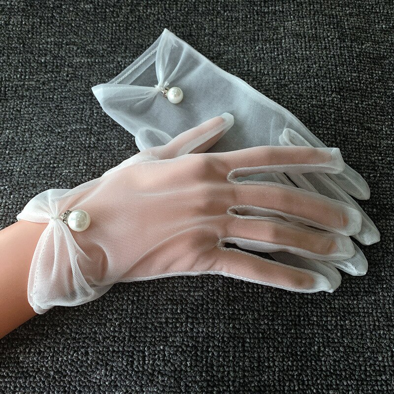 Girls Wedding Gloves Mesh Bow Pearl Princess Party Supplies Bride Dress Gloves Cosplay Performance Lace Gauze Transparent Gloves