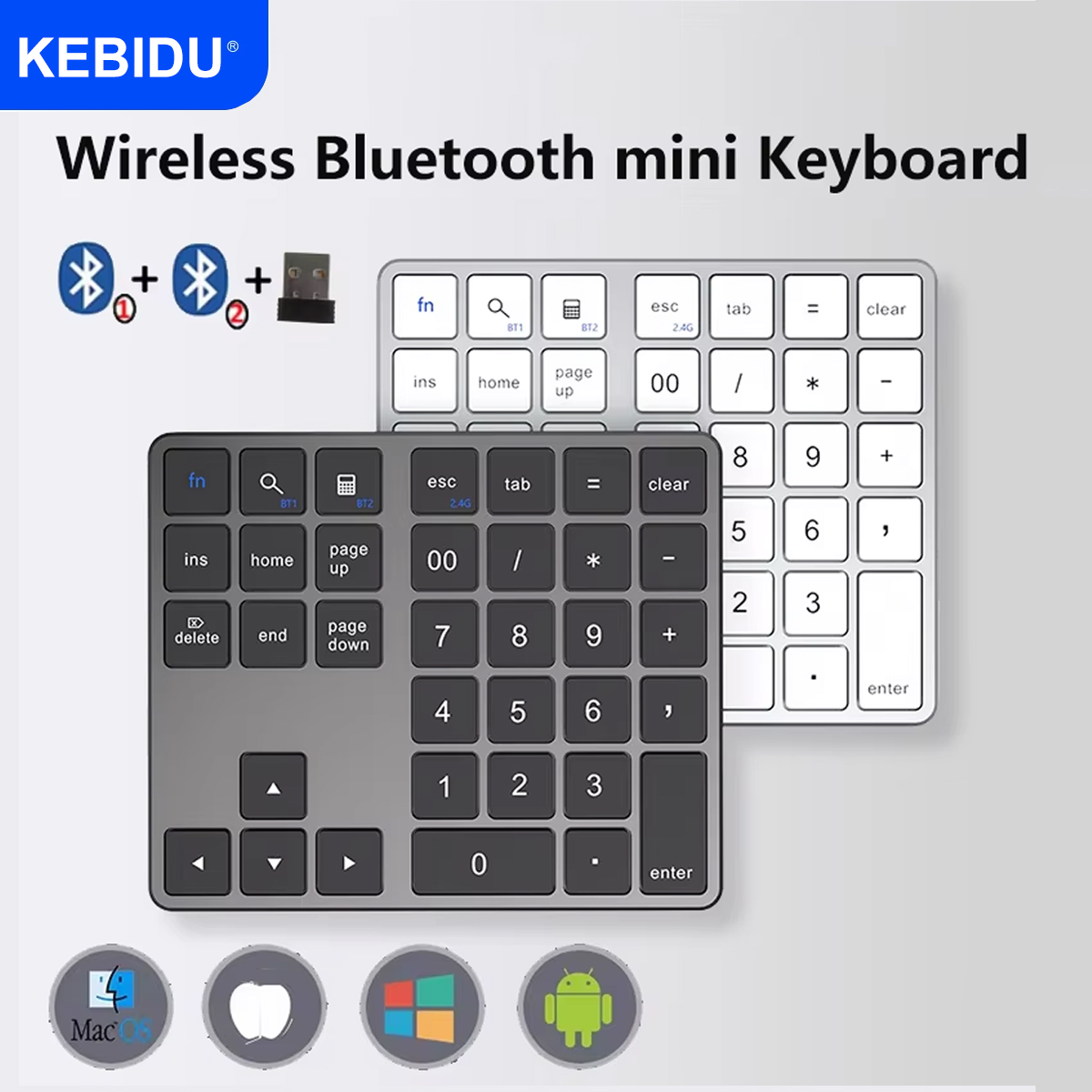 2.4G Wireless Bluetooth Digital Keyboard Wireless Numeric Keypad Rechargeable 35 Keys Numpad Keyboard for IOS Android Window PC
