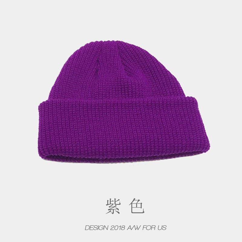 Unisex huer strikkede hue kvinde beaines til vinter åndbar mænd gorras simpel hat varm solid afslappet dame #39 dame hue: Melonhat-lilla