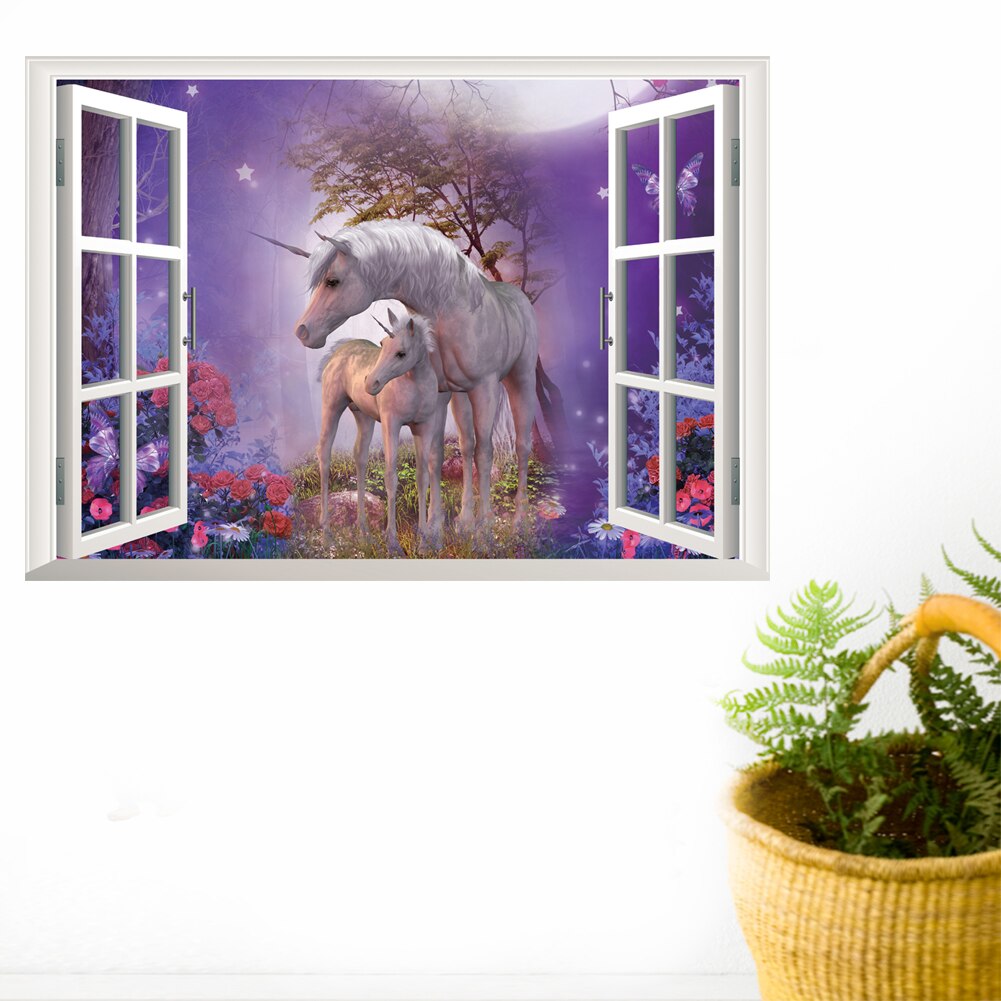 3D Eenhoorn Paard Muursticker Animal Tiger Dinosaur Home Decor Art Mural Meubels Panel Window Sticker Kinderkamer Muur Sticker: 04