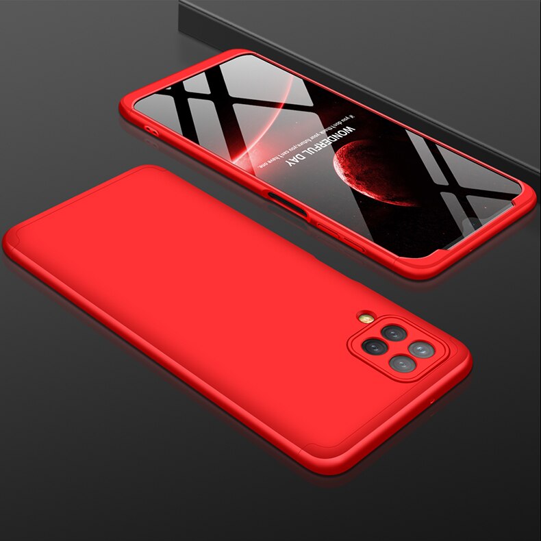 Case For Samsung galaxy A12 360 full Protection Case Matte Hard Plastic 3 IN 1 back Cover for Samsung A12 Shockproof: Red
