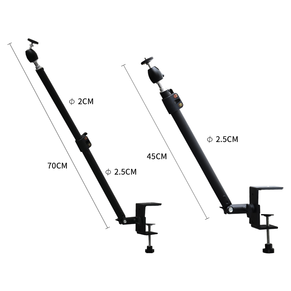 Treppiede con clip da tavolo Monitor da scrivania in piedi con testa a sfera da 1/4" Anello luminoso Staffa regolabile Supporto per fotocamera DSLR