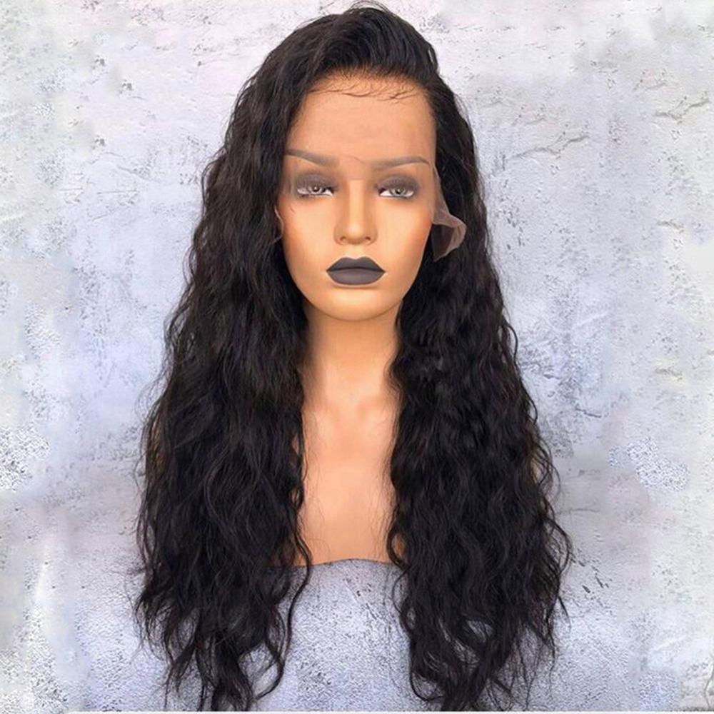 Black Water Wave Synthetic Lace Front Wig Baby Hair Wave Heat Resistant Fiber Hair Half Hand Tied Wig