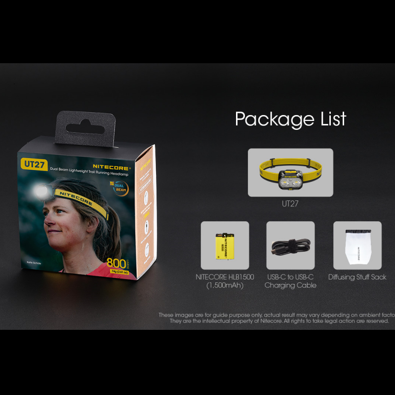 NITECORE UT27 800 lumens Spotlight Floodlight Dual Power Headlight+Removable Rechargeable Battery Troch Headlamp