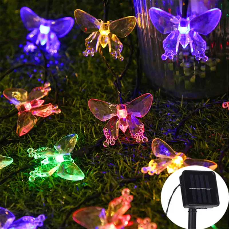 Led-solcellelampe solcelledrevet hagelys jul utendørs dekorasjonslys hage sommerfuglrose dekorativt lys utendørs kranslys