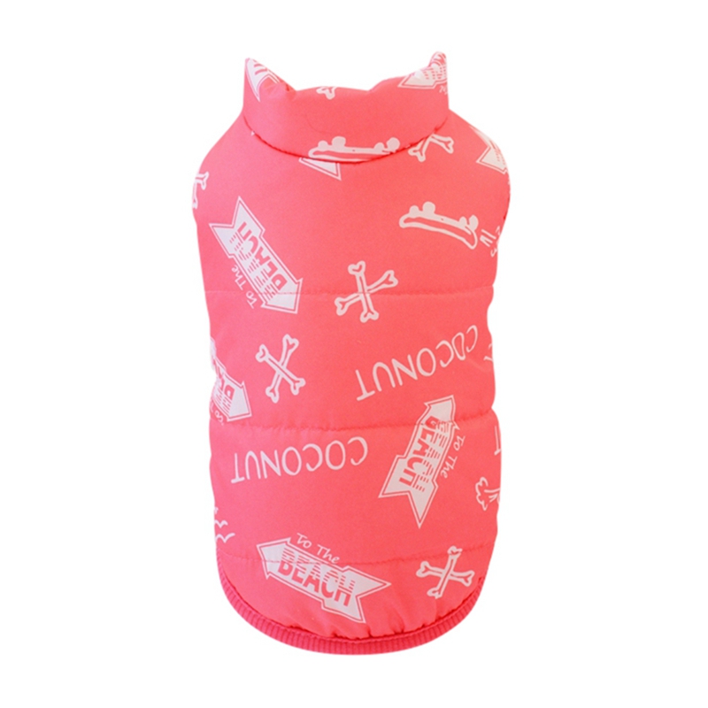 Mascota Otoño Invierno ropa perro Casual hueso impreso algodón chaleco cachorro cálido abajo Parkas monos para perro pequeño y mediano: Rosa / M