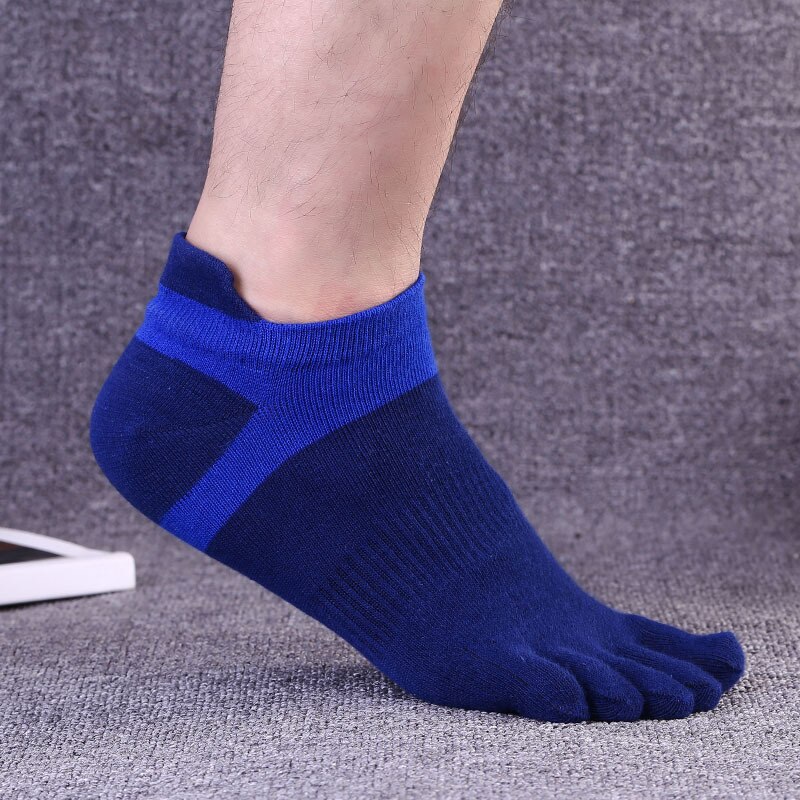 Pure Cotton Five Finger No Show Socks Mens Sports Breathable Comfortable Shaping Anti Friction Ankle Socks With Toes EU 38-44: darkblue