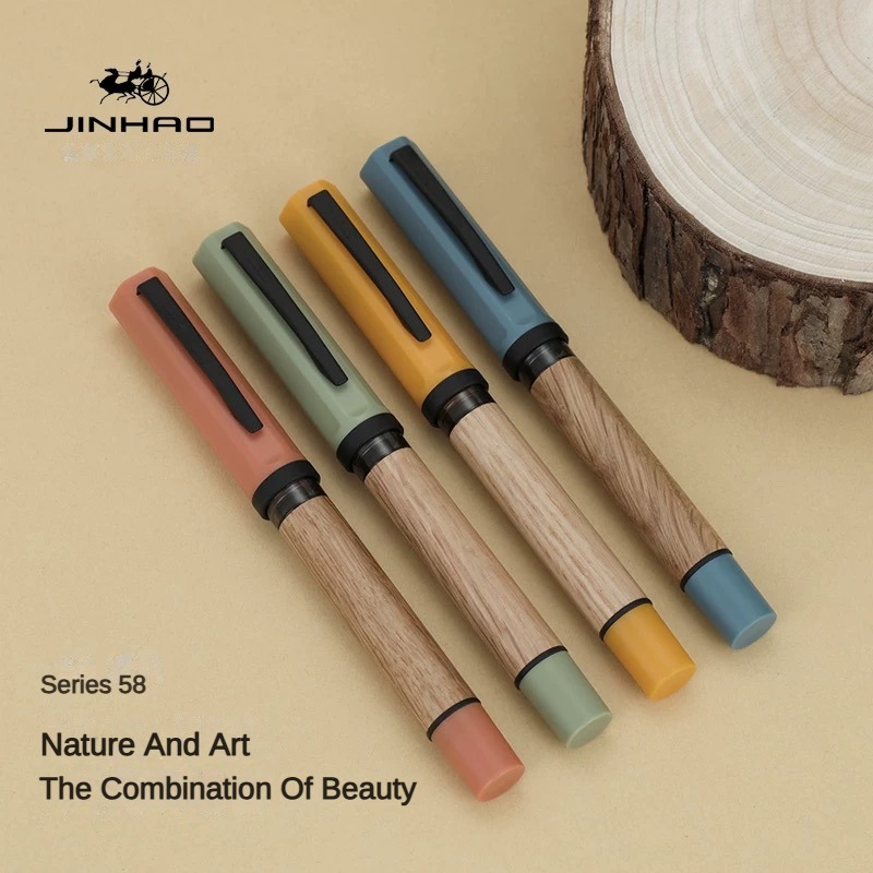 JINHAO 58 Wood Fountain Pen Colors Student F EF Nib Ink Pen Calligraphy Pen Stationery School Office Supplies