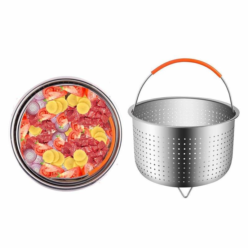 Køkken 304 rustfri stål steamer indsats kurv damper til 6 quart trykkoger med silikone dækket håndtag