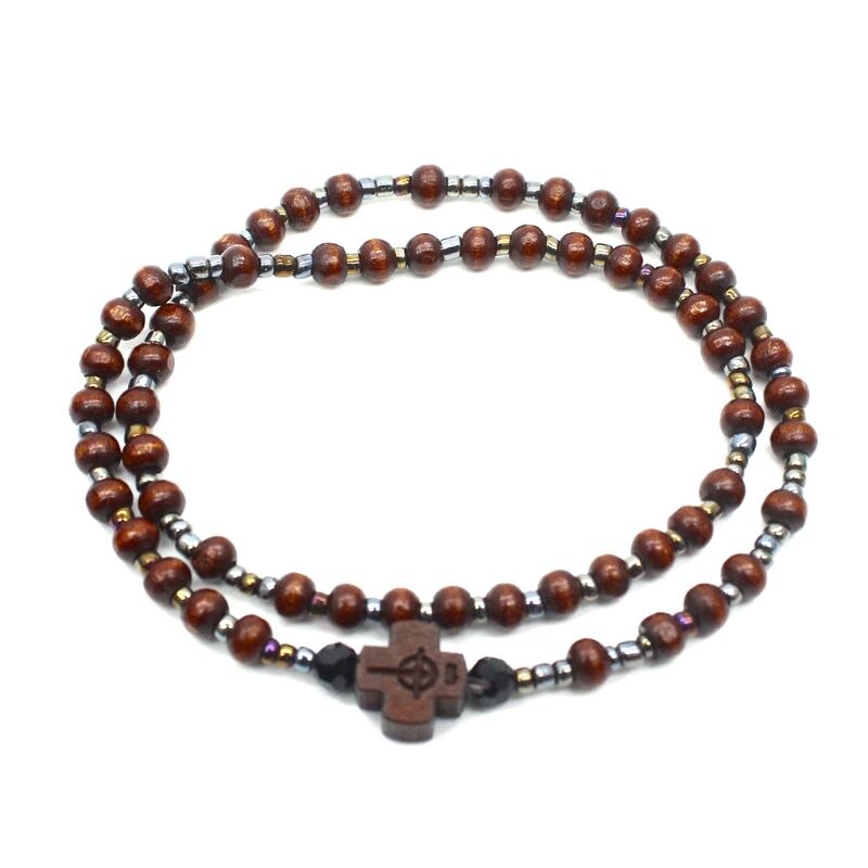 2Pcs Mannen Houten Kralen Kruis Armbanden Meditatie Gebed Chain Katholieke Christian