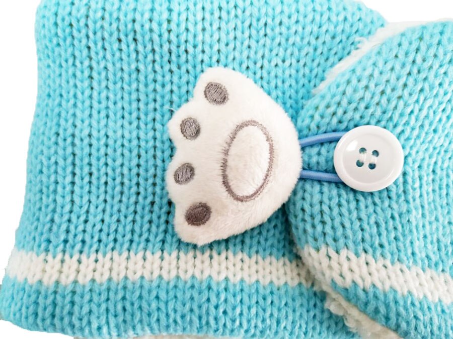 Gorro de invierno para niña, conjunto de bufandas para niños, niños, dibujos animados, oso, rayas, gorro de punto, gorro y bufandas con botón, traje cálido