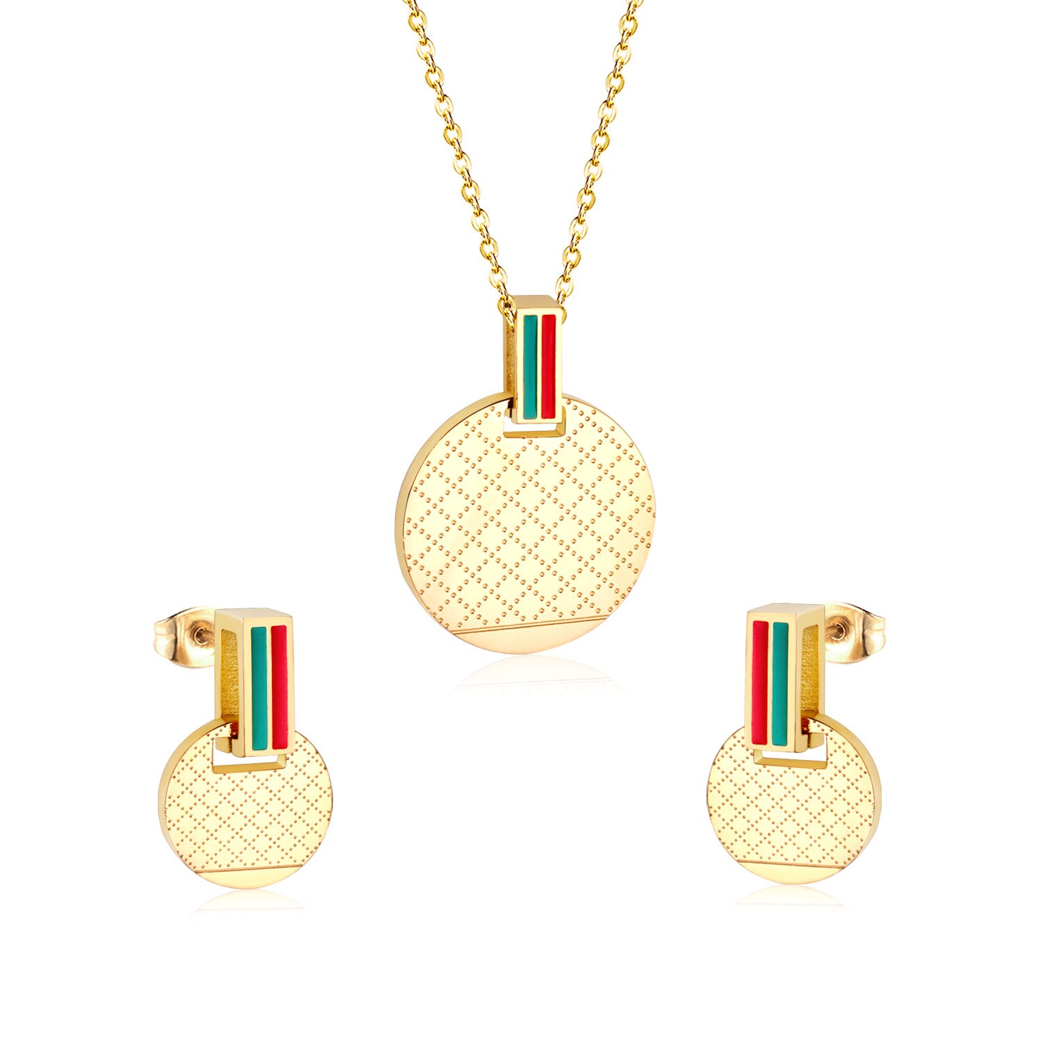 Luxusteel Rvs Sets Goud Kleur Ronde Hanger Necklce Oorbellen Brinco Party Vrouwen: gold
