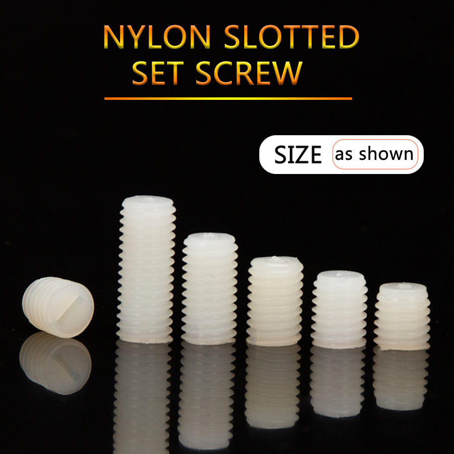 M10 m12 weiße, geschlitzte Nylon-gewindestifte mit kunststoffgewinde und flachem kopf, metrische, kopflose schlitzschrauben, madenschraubenlänge 15mm-50mm