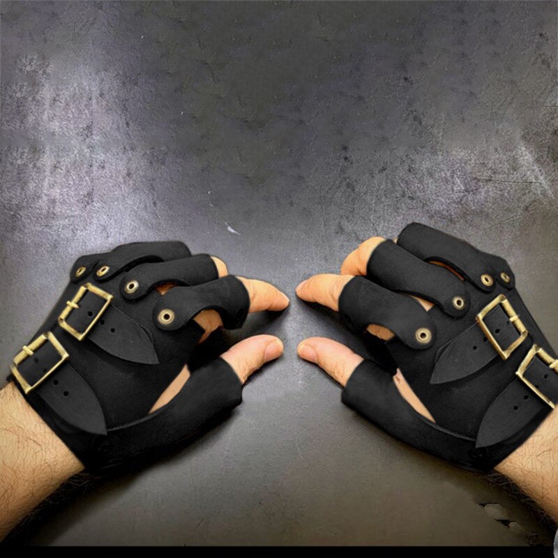 Guantes medievales de cuero Steampunk para hombres y mujeres, Battler, contacto completo, protección de brazo, armadura, accesorios, disfraz: Negro