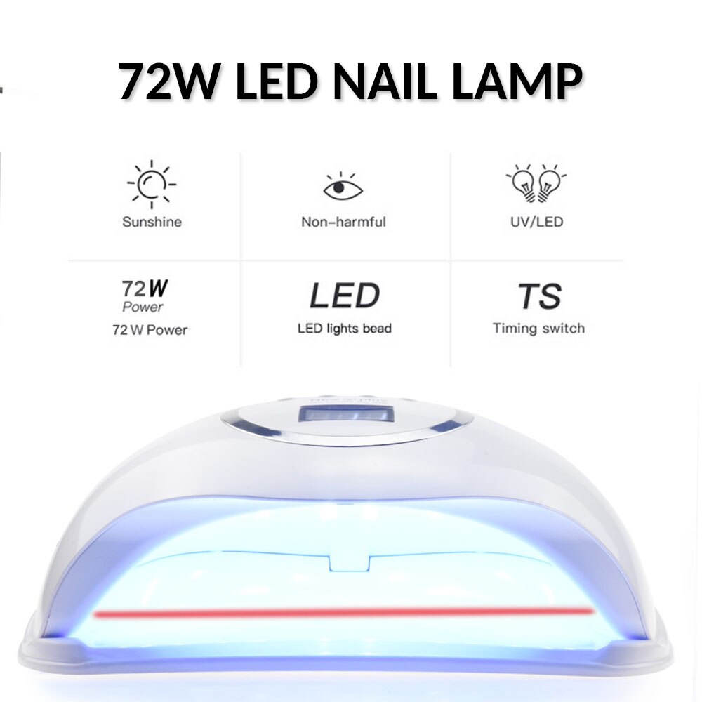 Uv lampe 72w ny 5 pro led neglelampe for manikyr tohåndslampe 36 stk led perler negletørker for herding av neglegel neglefilverktøy