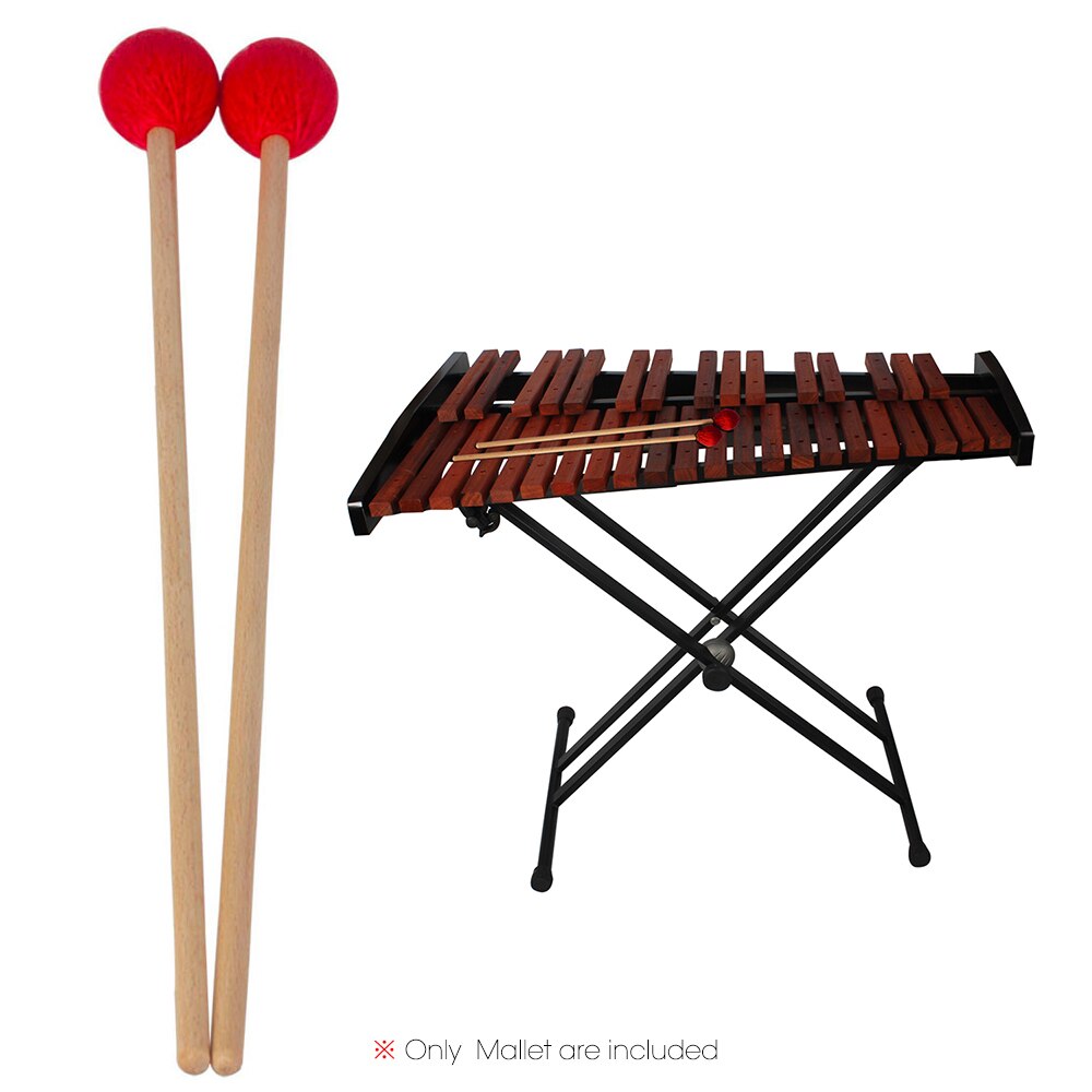 1 par midterste marimba stick mallets xylofon glockensplel hammer med bøghåndtag musikalsk tilbehør mallets til amatører: Rød