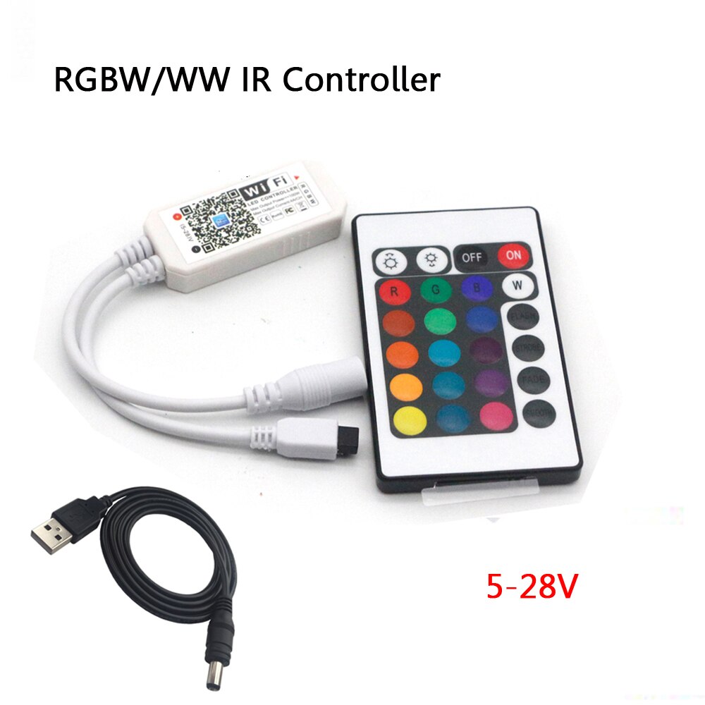 Magic home usb smart wifi led-controller rgbw rgb cct pixel strip alexa google home bluetooth muziek 5/12/24v dc naar usb-connector: 24 toetsen ir rgbw wifi