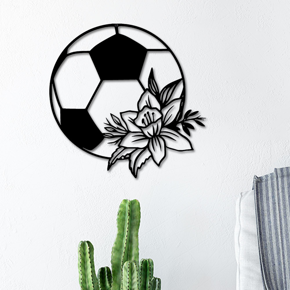 Fußball Wand dekoration Metall Zeichen schwarz lebende dekorative Büro Wandbild Zimmer Ornamente moderne Wohnkultur