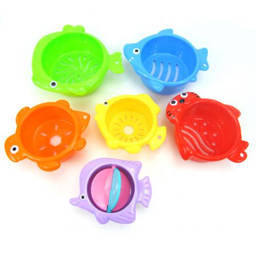 6Pcs/Set Marine Fish Animal Colorful Stacking Cups Baby Bath Intelligent Toy: Default Title