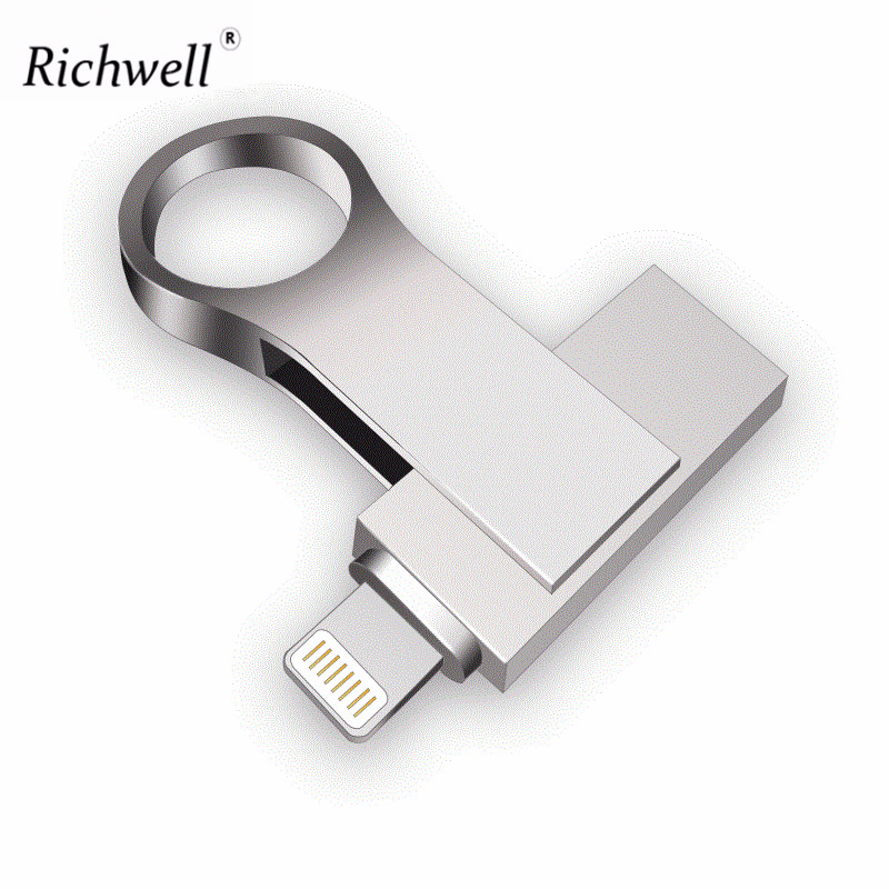 Richwell usb-stick voor iphone 8/7/7 plus /6/6s plus /5/5s/5c/ ipad 8gb 16gb 32gb pen drive 64gb 128gb otg usb 2.0- geheugenstick