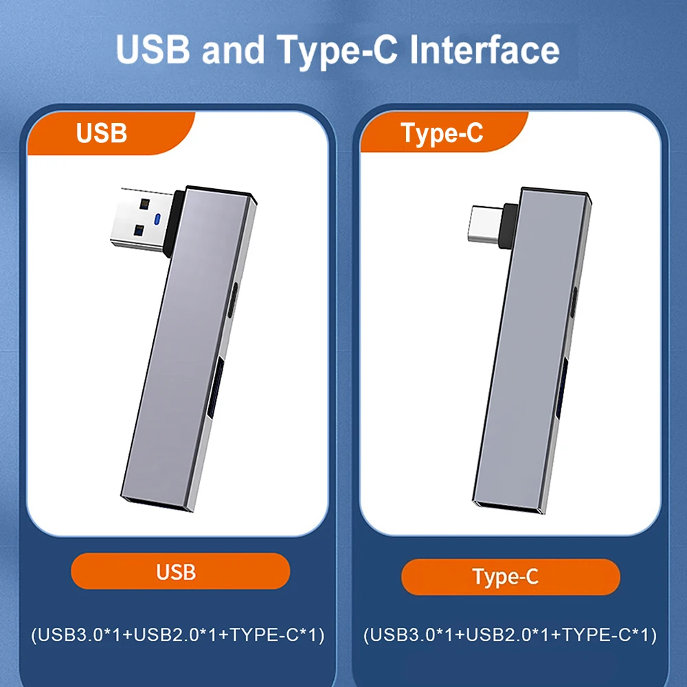 4 in 1 kompakt usb-c-hub i aluminium usb 3.0- hub typ c till typ c och dubbel usb-portshub för mångsidig enhetsanslutning