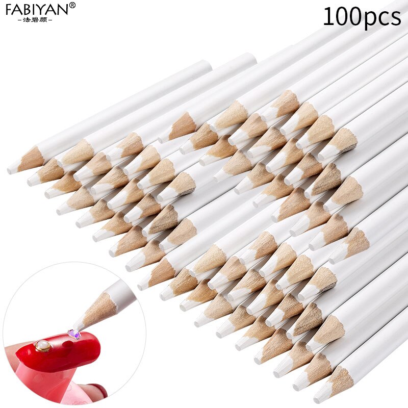 Lápiz de cera para decoración de uñas, lápiz de gemas punteadas con mango de madera, decoraciones de diamantes de imitación, Picker, juego de herramientas de manicura, 10/30/50/100 Uds.: 100Pcs