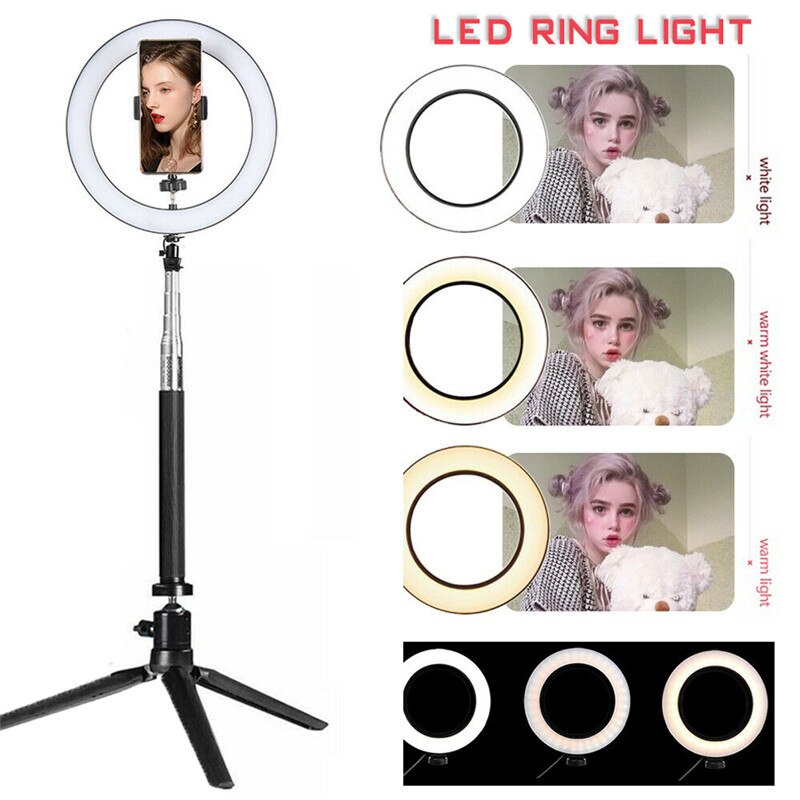 8 "5500 K LED SMD Ring Vullen Licht Studio Foto Video Dimbare Lamp Statief Selfie Camera Telefoon 3E20