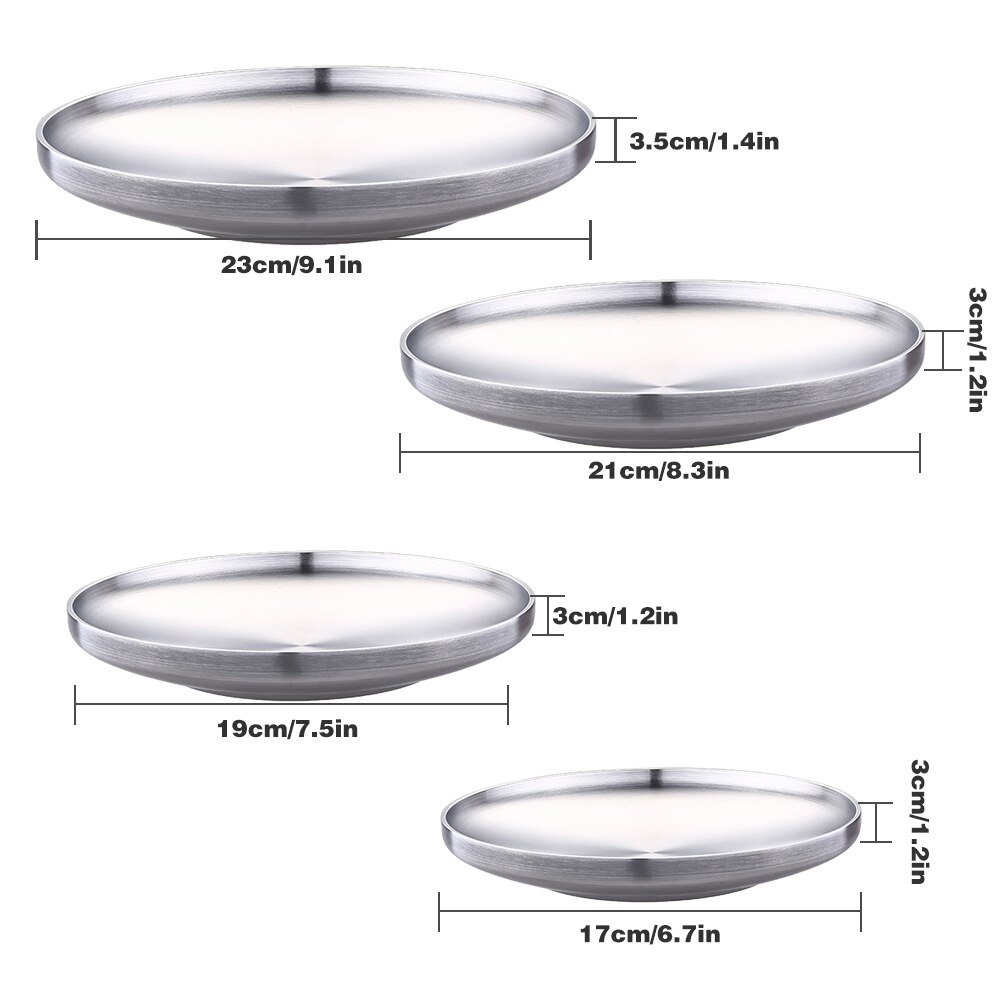 304 Stainless Steel Soup Fruits Dessert Plate For Snack Dishes And Fruit Double-Walled Insulated Dinner Plate