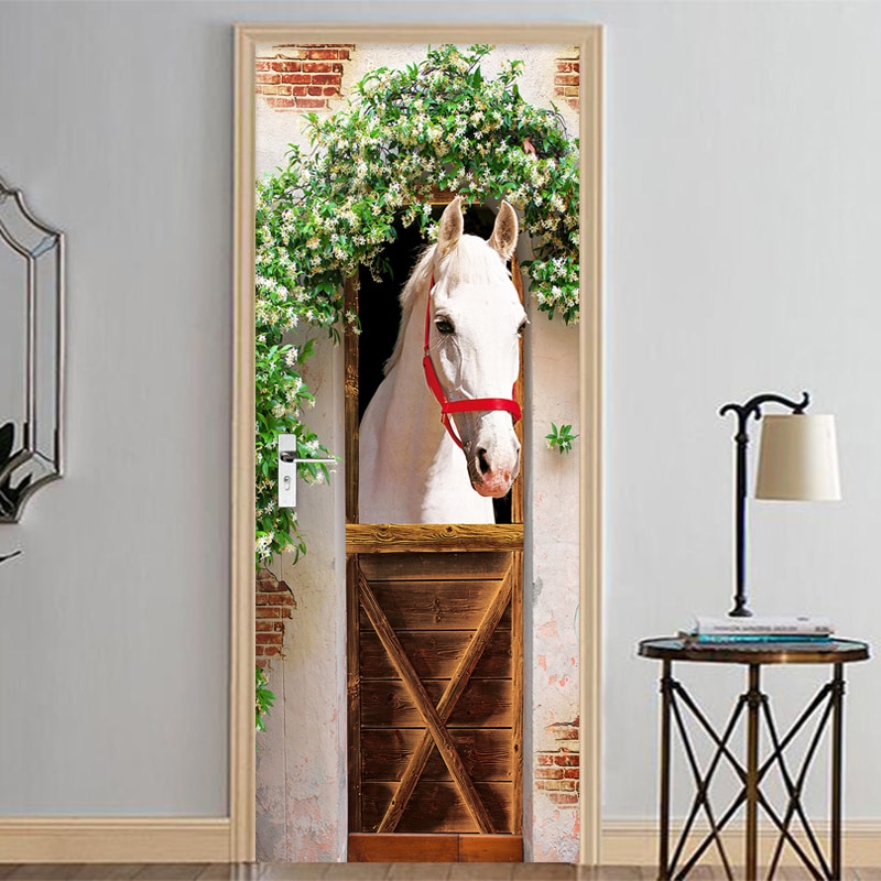 Moderne dørklistermærke 3d tapet hvid hest stue soveværelse vægklistermærke pvc selvklæbende vandtæt boligindretning
