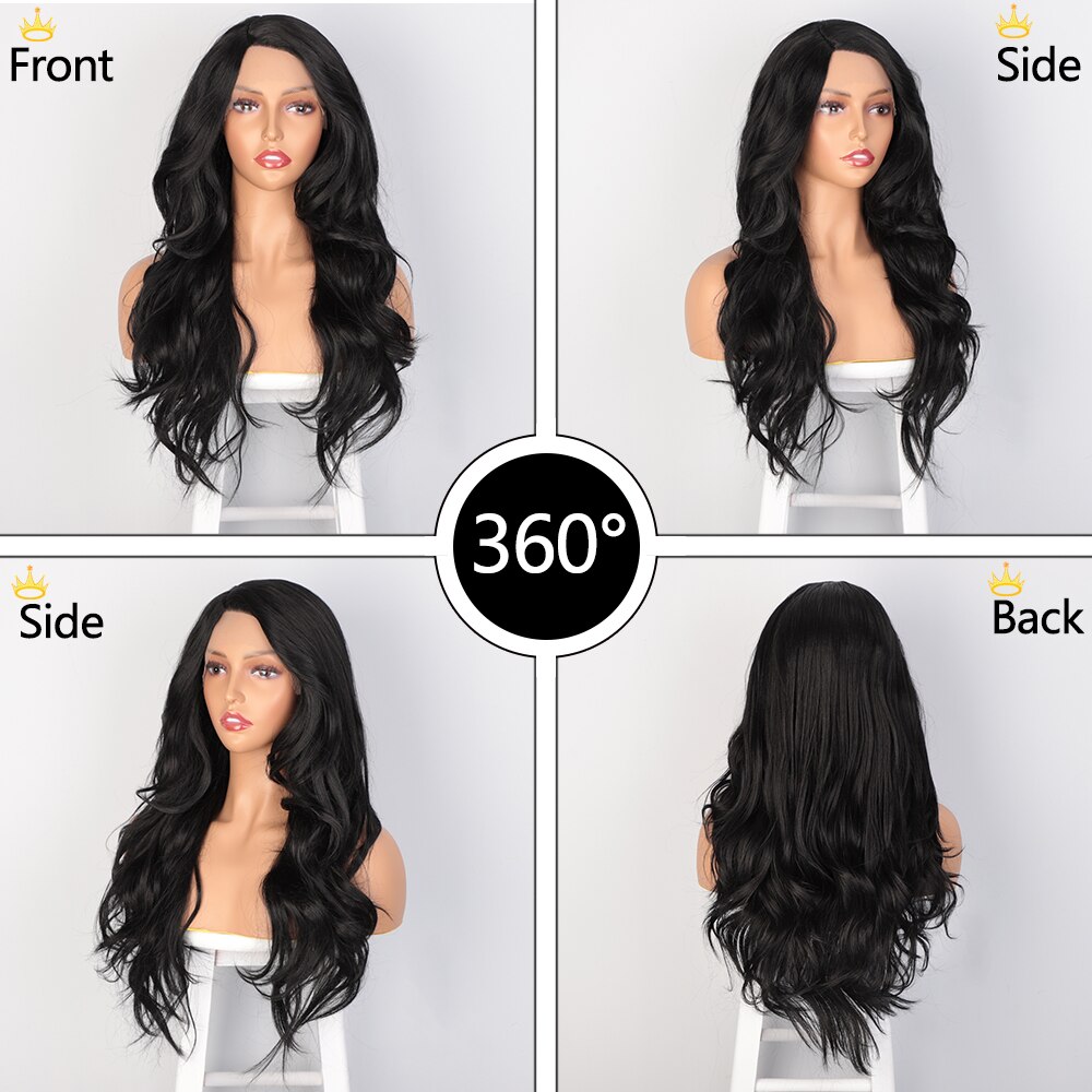 AISI królowe długie faliste koronkowe peruki dla kobiet wino czerwone czarne syntetyczne koronki przodu peruka częściowe naturalne codzienne włosy dla kobiet: 1B