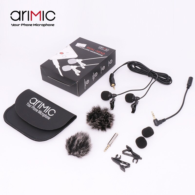Portable mini mic. studio mic. Teaching and speaking Mic. Connect vlog camera phone. Collar clip Double microphone 1.5m