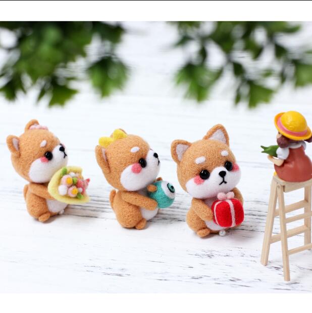Cute firewood dog Wool Felt wool needlepoint kit wool felt needle felting decoration craft needlecraft