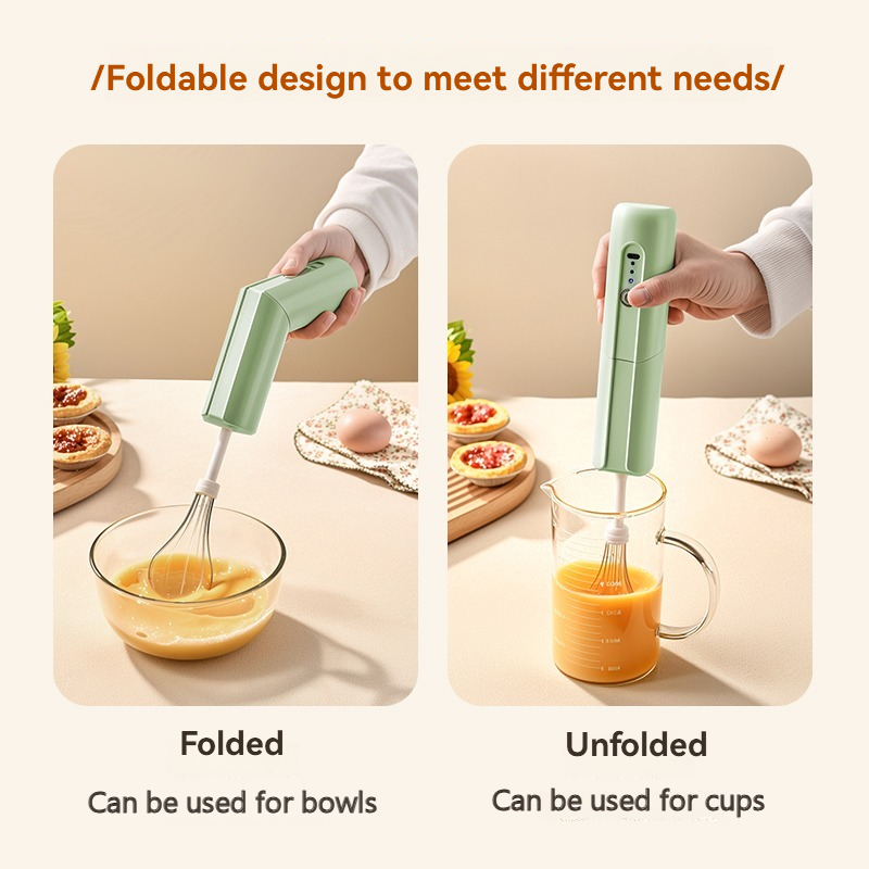 Mezclador de alimentos eléctrico portátil plegable, mezclador eléctrico de mano con recarga USB, batidor de huevos, utensilios de cocina para el hogar