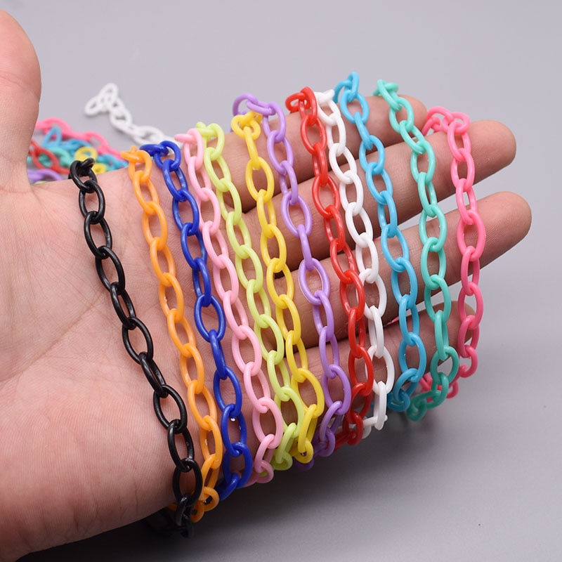 10/50 Uds. De cadena de eslabones acrílicos coloridos de 50cm de longitud, cadenas con cierre de langosta para cadena de ojos, accesorios de joyería, cadena de eslabones de plástico