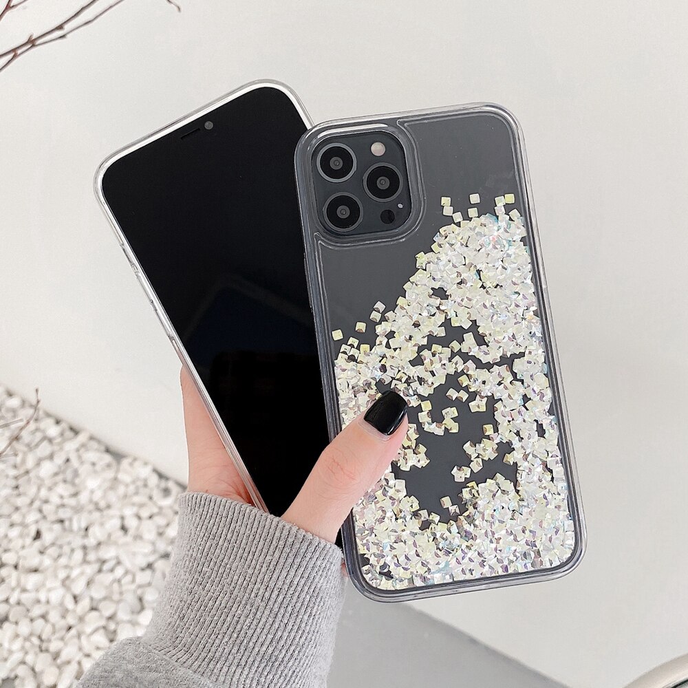 Dynamic Bling Rhinestone Liquid Phone Case For iPhone 11 12 Pro Max XS Max XR X 7 8 SE Protection Clear Hard Back Cover