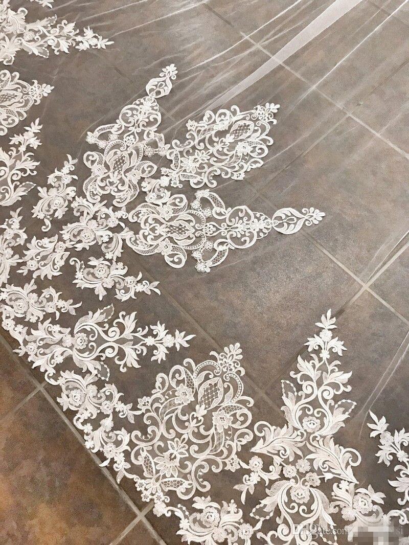 Velos De novia De longitud De la catedral superventas con apliques en Stock, velos largos De boda , Vestido De novia largo, velo De novia